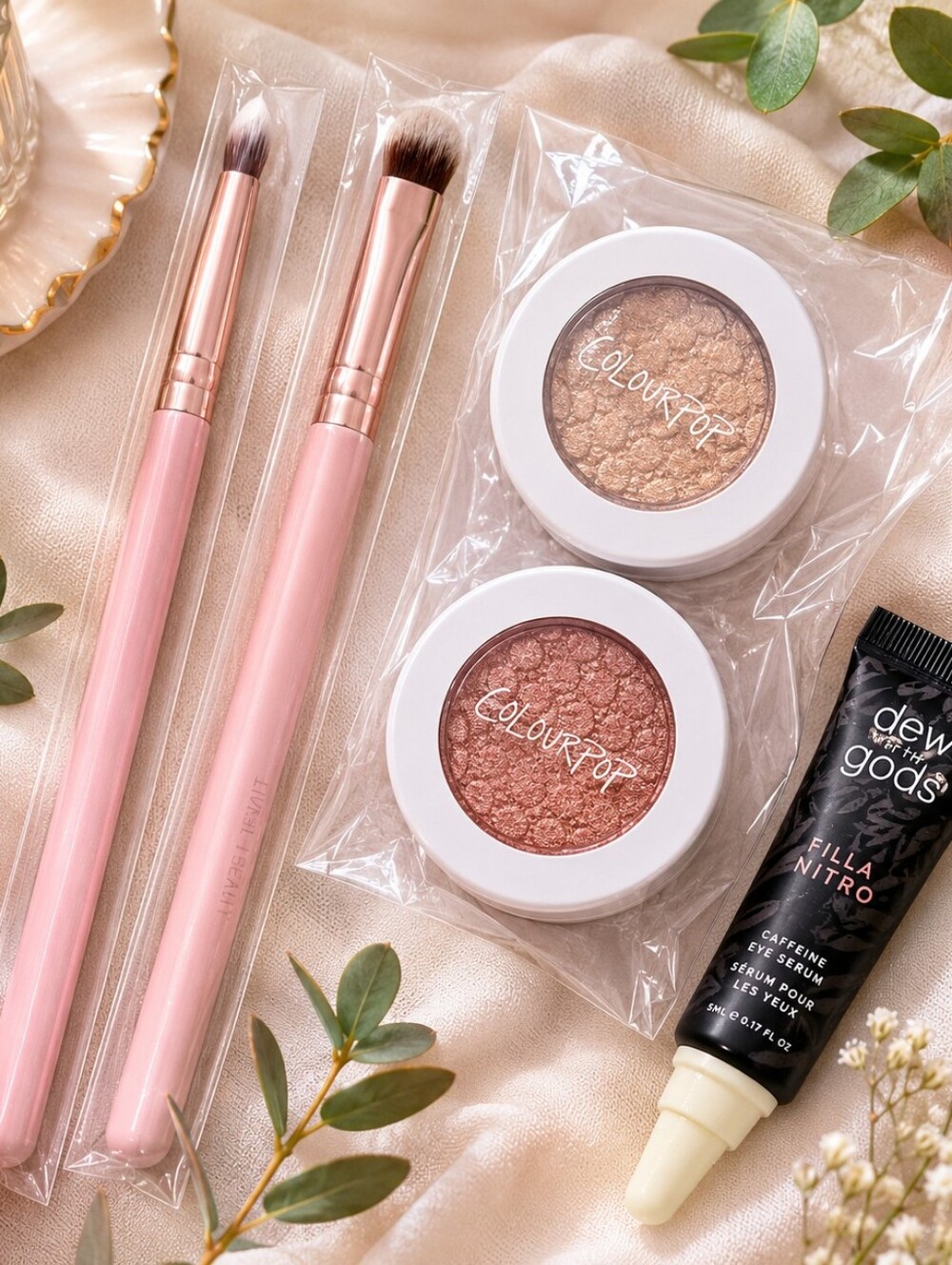 ColourPop Super Shock Shadow Bundle + Eye Brushes + Dew of the Gods Eye Crewm